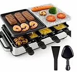 Raclette Set für 8x Personen - antihaftbeschichtet- Tischgrill inkl. Pfännchen & Schaber (Eckig)