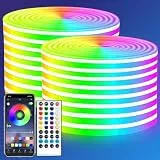 segrass Neon LED Streifen 30m 24V Fernbedienung App-Steuerung IP65 Wasserdicht Flexibel LED Streifen RGB LED Strip Neon Seil Lampe Anwendbar für Schlafzimmer und Außendekoration