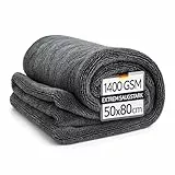 Kemes Mikrofasertücher Auto XXL Ultra saugstark mit 1400 GSM Heavyweight Grau 50x80cm Premium Microfaser Trockentuch Kratzfrei | 5-Fach Saugstark Poliertuch für Autopflege und Motorrad
