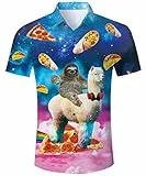 TUONROAD Hawaiihemden für Herren Funky 3D Hemd Alpaka Kurzarm Sommerhemd T-Shirt Button Down Freizeithemden Strandhemd Hawaii Hemd L