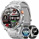 Smartwatch Herren Militär, mit1000-mAh-Akku/2 Armbändern/1,75' HD Großes Display Sportuhr/110+ Sportmodi Fitnessuhr/LED Taschenlampen/24/7Herzfrequenz/Schlafmonitor/IP68 Wasserdicht für iOS Android