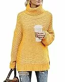 Imuedaen Pullover Damen Elegant Rollkragenpullover Langarm Strickpullover Lässiges Stricken Pulli Winter Sweatshirt Oberteile (A Gelb, L)
