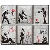INFUNLY 6 Stück Banksy Kunstdrucke Ungerahmt - Leinwanddrucke Wandkunst Graffiti Straßenwandkunst Poster Mit Inspirierenden Zitaten - Straßenleinwand Für Wohnzimmer Schlafzimmer Heimdeko