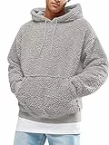 Runcati Herren-Kapuzenpullover, flauschig, Sherpa-Pullover, Langarm, Sport, Vordertasche, Militär, Herbst, Outwear, Winter, mit Kapuze, 01 Hellgrau, XX-Large