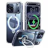 CASEKOO für iPhone 17 Pro Hülle für MagSafe [360 Drehständer] [Kameraschutz & Militärschutz] Stoßfest Schutzhülle Transparent Handyhülle für iPhone 17 Pro Case 6,3 Zoll - Durchsichtig