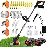 Rasentrimmer Mit Akku, Freischneider Akku, Akku-Rasentrimmer mit 2 X 21V 2000 mAh Akkus und Ladegerät, Rasentrimmer mit 3 Verschiedenen Klingen, Einstellbare Länge für Gärten, Rasenflächen, Büsche