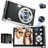 Digitalkamera, AutoFocus 4K Kompaktkamera Fotokamera mit Dual-Kamera mit 32GB Speicherkarte HD 48MP 16X Digitalzoom 2,8' großem Bildschirm Fotoapparat Digitalkamera für Einsteiger（Schwarz）