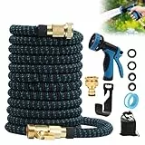 Gobesty Flexibler Gartenschlauch 15M, Wasserschlauch Flexibel, Dehnbarer Wasserschlauch mit 10 Funktionsdüse Brause, Leichter und Knickfreier Flexischlauch, Gartenschläuche mit 3-Fach Latexkern (Blau)