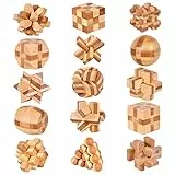 Holzsammlung 15 Stück Knobelspiele Holz, Geschicklichkeitsspiel Holz, Logikspiele IQ Spiele Geduldspiel Knobelspiele, 3D Mini Puzzle Denkspiele Spielzeug Geschenk Set für Erwachsene & Kinder, 4.5cm