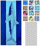 IGINOA Strandtuch XXL Microfaser Strand Handtuch Blau Haie 180x90 Strandhandtuch Schnelltrocknendes Badetuch Groß Beach Bath Towels Microfasertuch Strandtücher Herren Dünn Leicht Mikrofaser