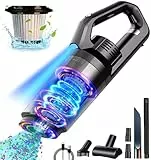 Handstaubsauger,16000Pa Handstaubsauger Akku Testsieger Beutellos,120W Autostaubsauger Stark Mini Nass/Trocken Handsauger Kabellos Staubsauger Mit Lichtfunktion für Haus, Schwarz