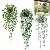 VCANIVR 3 Stück Hängepflanze Künstlich mit Topf Kunstpflanze Hängend, Künstliche Hängepflanzen wie echt Artificial Plants Plastikpflanzen Deko für Indoor Outdoor Draußen Garten