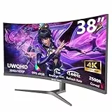 Great voell Gaming Monitor 38 Zoll 144HZ Curved Gaming Monitor, 144Hz, UWQHD 3840x1600, 2500R, 1ms, 99% sRGB, FreeSync, HDR, Anti-Blaulicht, VESA montierbar, HDMI 2.0, DP 1.4, Multifunktionaler