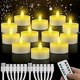 daphomeu LED Teelichter Wiederaufladbar, 12 Stück Flammenlose LED Kerzen mit Fernbedienung, Timer-Funktion, USB-Aufladbar Elektrische Kerzen für Hochzeiten Halloween Weihnachten Heimdekoration