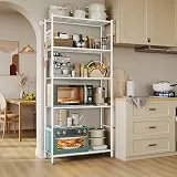 NETEL 5 stufiges küchen Regal,küchenregal stehend,badezimmerregal，mikrowelle Regal，küchenorganizer Regal，höhenverstellbaren Einlegeböden,Kohlenstoffstahl，Weiß,84L x 32B x 182H cm