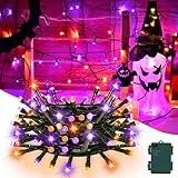 Gcstnn Halloween Deko Lichterkette, 5M 50er LED Orange Lila Innen Außen Lichterketten mit Timer, IP65 Wasserdicht Lichterkette Batterie für Halloween Party Dekoration, Herbst, Veranda, Fenster