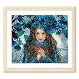 Lanarte Kreuzstich Stickpackungen Gezählter Kreuzstichbilder Set BLUE FLOWERS GIRL Wanddekoration Handarbeit Set für Erwachsene 38 x 32 cm DIY Deko Bastelset Handwerker Kreative Geschenkset