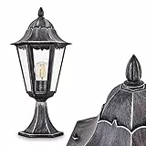 HOFSTEIN Sockelleuchte Lignac, Außenwegeleuchte aus Metall/Glas in Schwarz/Silber/Klar, Wegeleuchte im Antik/Retro/Vintage-Design für Garten, Außenbereich, Hof, Terrasse, 47 cm, E27, IP44
