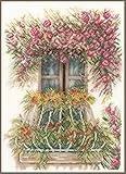 Lanarte Kreuzstichset Fenster geschmückt mit Blumen, Kreuzstichpackung mit Zählmuster, Baumwolle, Mehrfarbig, 27 x 36 x 0,3 cm