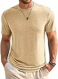 Runcati Herren T-Shirt Rundhals Kurzarm Sommer Oberteile Regular Fit Sport Fitness Funktionsshirt Einfarbig Basic Unterhemd Business Shirts Helles Khaki L