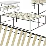 tectake® Bett 140x200 cm, Metall Bett mit Lattenrost, Bettrahmen mit Stauraum, großes Bettgestell ohne Kopfteil, als Ehebett, Einzelbett, Jugendbett, Gästebett, für Schlafzimmer - 140 x 200 x 46,5 cm