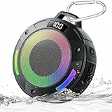 aowoka Bluetooth Lautsprecher, Musikbox Bluetooth mit LED-Licht, IPX7 wasserdicht & schwimmend, 24 Std. Spielzeit, Echt Wireless Stereo, ideal für Dusche, Kajak, Strand, Unisex Geschenk