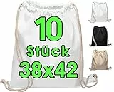 Baumwollbeutel 10 Stück 38x42cm Sportbeutel - Rucksack Stofftasche Turnbeutel Bag, Beutel, Jutebeutel OEKO-TEX® zertifiziert Stoffbeutel Einkaufsbeutel Gym Sac Sack zum bemalen Weiss