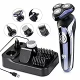 Rasierer Herren elektrisch Elektrorasierer Shaver, 5in1 Rotationsrasierer Nasenhaarschneider IPX7 Elektrischer Nass- und Trockenrasierer Haarschneider Bartschneider Bart Trimmer Set + USB Ladestation