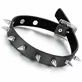 Flongo Choker Tattoo Kette Lederhalsband Damen Herren Halskette Gotik Halsband Schmuck Schwarz Silber mit Spitz Niete Nieten Einstellbar Punk Rock