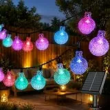 Electight Bunt Lichterkette Außen Solar 12M 60 LED, Ø2.3 cm Kugeln, Solar Lichterkette Outdoor Wetterfest, 8 Modi, Solarlichterkette für Aussen Garten Balkon Terrasse Weihnachten Beleuchtung Deko