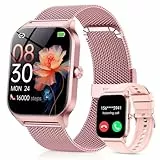 Smartwatch Damen mit Telefonfunktion,1.85'' HD Fitnessuhr,Smart Watch for Women mit 200+ Sportmodi,Fitness Tracker mit Herzfrequenz,SpO2,Schrittzähler & Schlafmonitor, IP68 für iOS Android-Roségold