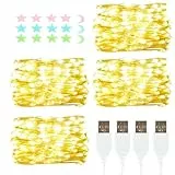 4 Stück LED Lichterkette, 20LED 2M / 6.6Ft USB lichterkette außen/innen Wasserdichte für Schlafzimmer, Hof, Hochzeit, Weihnachten, DIY etc (Warmweiß)