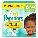 Pampers Premium Protection Größe 6, 144 Windeln, 13kg-18kg, Doppelter Schutz für die Haut und vor Auslaufen