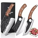 DRAGON RIOT Metzgermesser-Set 3-teilig, Handgeschmiedetes Messerset, Serbisches Kochmesser, Wikinger-Ausbeinmesser, Hackmesser - Profi Küchenmesser-Set für Fleisch, BBQ - Geschenk Männer