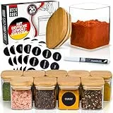 Deco haus® Gewürzgläser eckig luftdicht mit Holzdeckel 20er Set [+Etiketten] - Gewürzdosen Set Glas - Gewürzbehälter Spice Jars Set - Gewürze Aufbewahrung - Behälter für Gewürze - Gewürzaufbewahrung