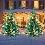 Qoosea Weihnachtsbeleuchtung für Außen 2 Stück Weihnachtsbaum mit LED Lichterketten Batteriebetriebene, 8 Modi Wasserdichte Gartenleuchten, Weihnachtsdekoration für Terrasse Gehweg Hof Rasen, Kaltweiß
