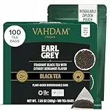 VAHDAM, Earl Grey Schwarz Tee (100 Teebeutel) Zitrusig, Köstlich & Aromatisch | Schwarzer tee Gemischt Mit 100% Natürlichem Bergamotte Öl | Brau Heiß, Eis oder Kombucha Tee