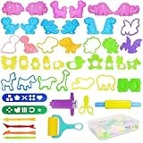 WONDERFORU knete zubehör, 47 Stück Knetwerkzeug und Ausstechformen Kinder Werkzeuge, Dinosaurier Knetzubehör Extruder Modellierwerkzeug für Jungen Mädchen knete ab 2 jahre (46 Stück knete zubehör)