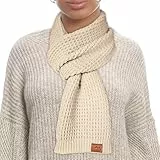 Loowoko Schal Damen winter, Klassische waffel strickschal, Langschal mit Echt-Leder Veredelung, Geschenk für Damen, 180 * 30cm
