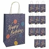 Idena 30399-12 - Geschenktüten Happy Birthday, 12 Stück, Geschenktaschen in der Größe 18 x 10 x 27 cm, Papiertüten zum Geburtstag