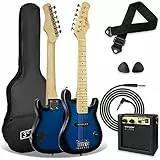 3rd Avenue E-Gitarrenset für Kinder in 1/4-Größe, Junior-Gitarre für Anfänger – mit 6 Monate KOSTENLOSEM Unterricht, tragbarem Verstärker mit 5 W, Kabel, Tasche, Plektren und Gurt – in Blau