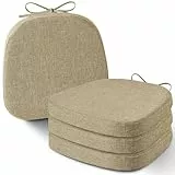 AddGrace 4er-Set Stuhlkissen für Metallstühle, 35x35 Sitzkissen mit Bändern – rutschfeste, Dicke Sitzpolster mit strukturierter & Abnehmbarer Hülle Beige