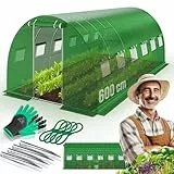 KESSER® Folien-Gewächshaus Stabil mit 12 Fenster mit Moskitonetz & Tür | Gartentunnel mit Rahmen aus verzinktem Stahl | Folientunnel 170g/m² inkl. Erdanker Handschuhen & Seilen | 600x300cm Grün