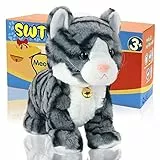 SWTOIPIG Interaktives elektronisches Plüschtier – Upgrade animierte Soundsteuerung, elektronisches Haustier, Roboter, Katze, Kätzchen, Spielzeug, Geschenke für Weihnachten (Asche)