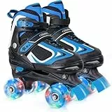 Nattork Kinder Rollschuhe für Jungen Mädchen Kinder - Blau für Kleinkinder Kleine Kinder Alter 4 5 6 7-4 Größen einstellbar Quad Skates mit Allen Licht bis Räder - Indoor Outdoor Sport