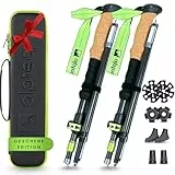 Alpteq® Wanderstöcke faltbar Carbon mit Korkgriff | Bergsport Trekkingstöcke | Nordic Walking Stöcke Damen & Herren | extra leicht und Teleskop variabel (Carbon 115-135 cm | Lime Green)