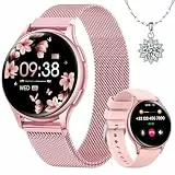 Sanorum Smartwatch Damen mit Telefonfunktion, Rund 1,27' HD Screen Armbanduhr mit 120+ Sport Pulsuhr SpO2 Schlafmonitor Menstruationszyklus IP68 Fitness Tracker Schrittzähler für iOS Android Rosa