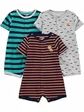 Simple Joys by Carter's Unisex-Baby-Strampler mit Schnappverschluss, 3er-Pack, Graue Autos / Marineblau Löwe / Türkisgrün Querstreifen, Neugeborene