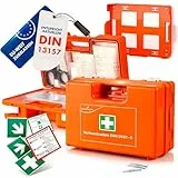 WALSER Erste-Hilfe-Set nach DIN 13157:2021, Betriebsverbandkasten 2026 inkl. Wandhalterung, 84-teiliger Sanitätskasten, Verbandskasten für Betriebe bis 50 Personen, Erste Hilfe Kasten für Büro/Zuhause