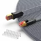 SNOWKIDS Cat 8 LAN Kabel 8m, 40Gbps Netzwerkkabel Ethernet Kabel 2000MHz S/FTP RJ45 Gigabit Nylon Patchkabel für PS5 Router Modem